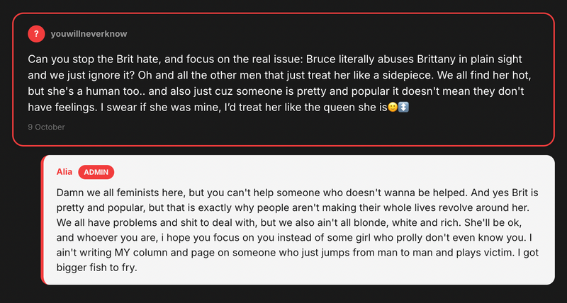 An Anonymous Supporter -- The dork who always stood up for her.